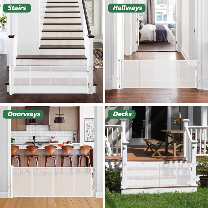 24" Tall X 100" Extra Wide Short Dog Gates to Step Over, Extra Long Short Pet Gate for Doorways, Small Puppy Gates for The House Mesh Doggie Gates for Indoors Outdoor, White