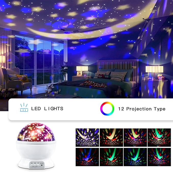 Kids Night Light Projector for Boys, Race Car & Star Dual Cover Projector Lamp, 360° Rotating Ceiling Light, Race Car Night Light for Bedroom, Birthday Gifts for Boys Age 3-7