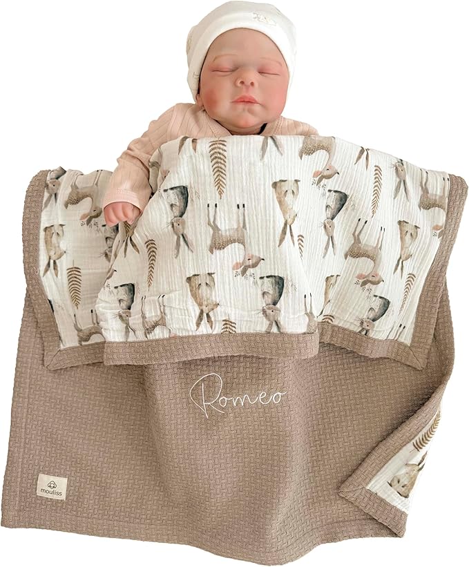 Mouliss Personalized Baby Blanket with Name ??Handmade 100% Organic Cotton Newborn Gift | Custom Knit Blanket for Boys, Girls, Kids & Baby Showers