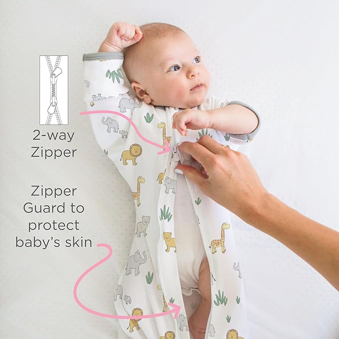 Amazing Baby Transitional Swaddle Sack, Arms Up Half-Length Sleeves & Mitten Cuffs, Swaddle for Newborn Transition to Baby Sleep Sack Wearable Blanket, Small, 0-3 month, 6-14 lb, Pink Tiny Elephants