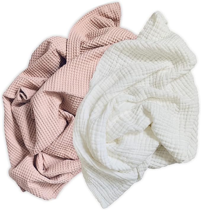 Leyl&Ari Waffle Baby Blanket, 100% Organic Cotton Soft Thin Honeycomb Breathable Summer Thermal for Infant, Newborn, Toddler Crib, Gender Neutral Essential Accessories and Gift, Dusty Rose/White