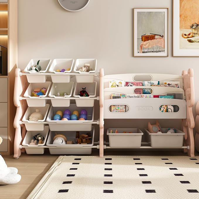 Kids Toy Organizer with 12 Storage Bins, Toy Storage Cabinet Unit with Bookshelf for Kids' Toys, Children Bookshelf and Toy Storage for Playroom, Kids Room, Nursery Room