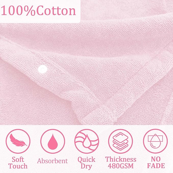 VOOVA & MOVAS Pink Toddler Hooded Towel with Bear Ear | 100% Cotton, Ultra-Soft & Absorbent Baby Bath Robe | Gentle for Sensitive Skin, Lightweight for Bath, Pool & Beach, 0-24Months