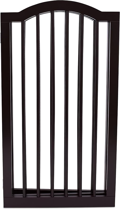 INTERNET'S BEST Arched Top Dog Gate | 3 Panel, 36" H Wooden Pet Barrier for Dogs or Cats | Freestanding Folding Room Divider for Doorways, Hallways, Stairs, and Porch | Portable, Extra Wide | Espresso