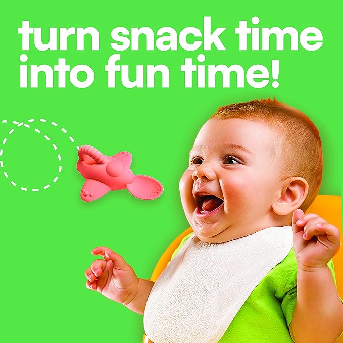 Vroom Spoon - 100% Silicone Soft Training Spoon for Spoon Feeding, Self-Feeding and Baby Led Weaning, Ergonomic Grip with Finger Slot for Easy Fun Feeding (Blue) (1 Spoon, Pink)