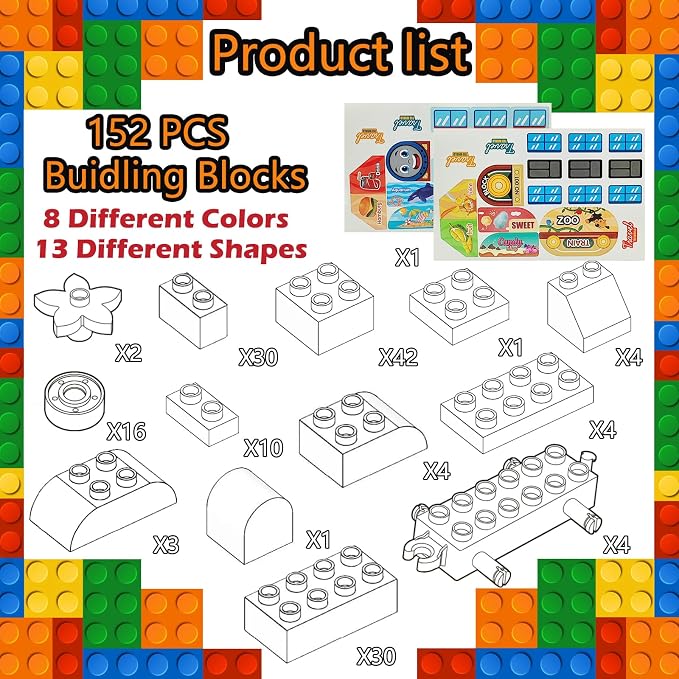 CONVENTEJOY 150 Pcs Classic Building Blocks Set for Toddlers 3-6, Large Building Bricks Train Educational Toy STEM Toys Compatible with Major Brands Gift for Kids