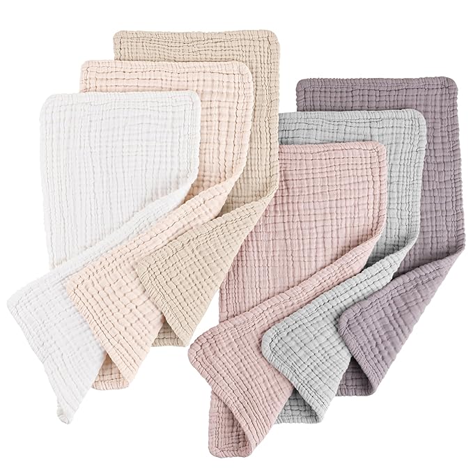 Konssy Muslin Baby Burp Cloths 6 Pack, Soft Absorbent 100% Cotton Burping Clothes for Newborns, Baby Boys and Girls, Unisex