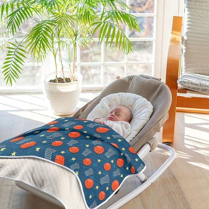 Ollabaky Sports Theme Basketball Baby Blanket for Boys Girls Cotton Throw Blanket Swaddle Blanket for Crib Stroller Nursery Receiving Blanket Infant Toddler Unisex 30"x40"