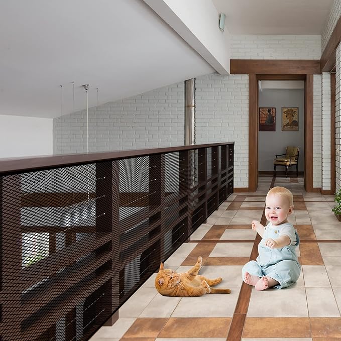 Baby Gate for Stairs, Banister Guard for Kids, Pets, Toys, 21.6ft L x 2.66 ft H, Mesh Netting Safety Net for Balcony Rail Stair, Stairway Net Baby Safety Products for Indoor & Outdoor (Black)