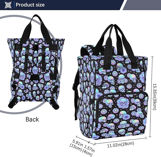 Tiny Holographic Sugar Skulls Diaper Bag Large Cap Unisex 15L Mom Dad