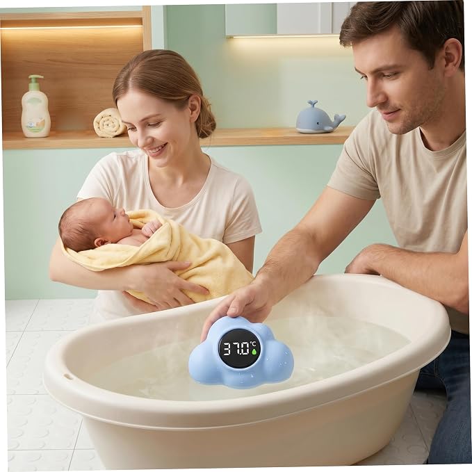 Bath Water Thermometer, Digital Baby Bath Thermometer, 3-Color Temperature Alert Floating Cloud Shape for Newborns, Blue