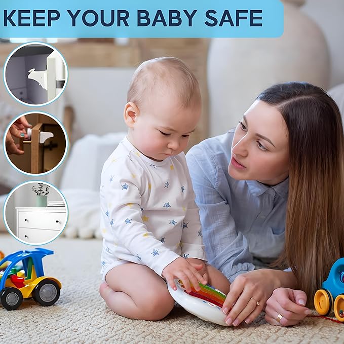 Baby Proof Me 6-Pack Magnetic Cabinet Locks, Baby Proofing Child Safety Locks with 2 Keys, No-Drill 3M Adhesive for Cabinets & Drawers