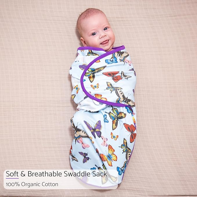 LollyBanks Baby Swaddles, 100% Cotton Baby Girls Sleep Swaddle, 3-6 Months Swaddle Sack for Girls with Easy Change Zipper, Newborn Sleep Swaddles Nursery Swaddling Blankets (Butterfly Print)