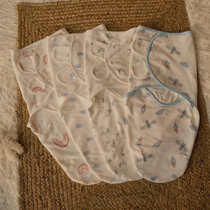 GLLQUEN BABY 3 Pack Newborn Swaddle - Baby Swaddle 0-3 Months for Baby Boys and Grils, Adjustable Sleep Sack for Newborns, Stripes & Bunnies, Swaddling Blankets