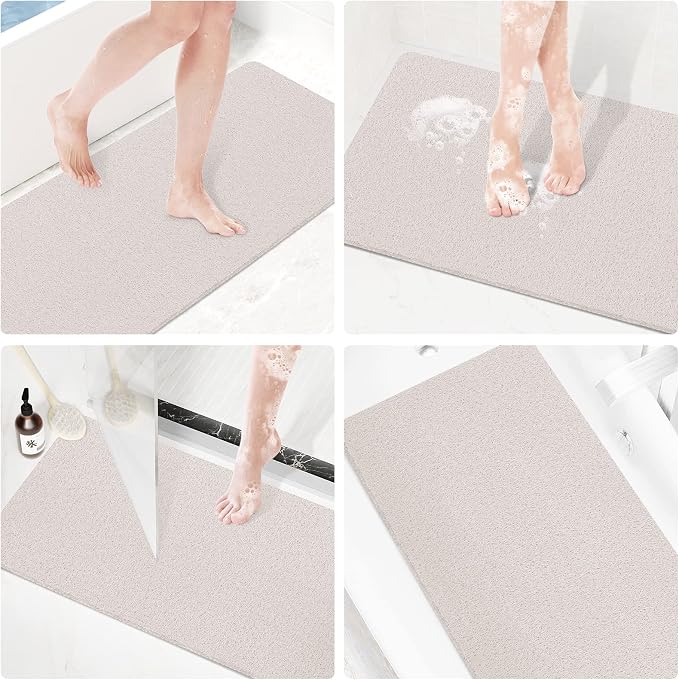 Shower Mat Bathtub Mat Non-Slip,47x16 inch, Soft Tub Mat with Drain,PVC Loofah Bath Mat (Phthalate Free) for Tub and Bathroom,Quick Drying,White