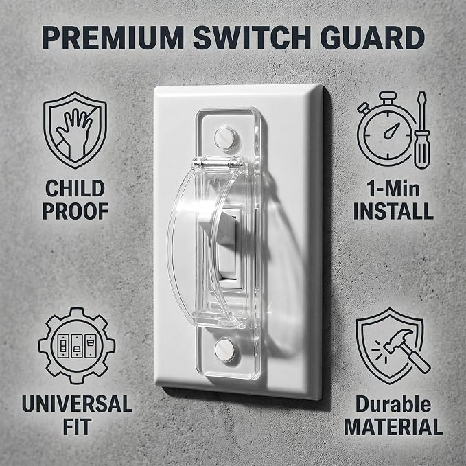 Light Switch Cover Guard – 2 Pack Clear Child Proof Wall Plate Cover, Prevents Accidental ON/OFF by Kids and Pets, Includes Screws, Fits Toggle & Rocker Switches (2, Clear)