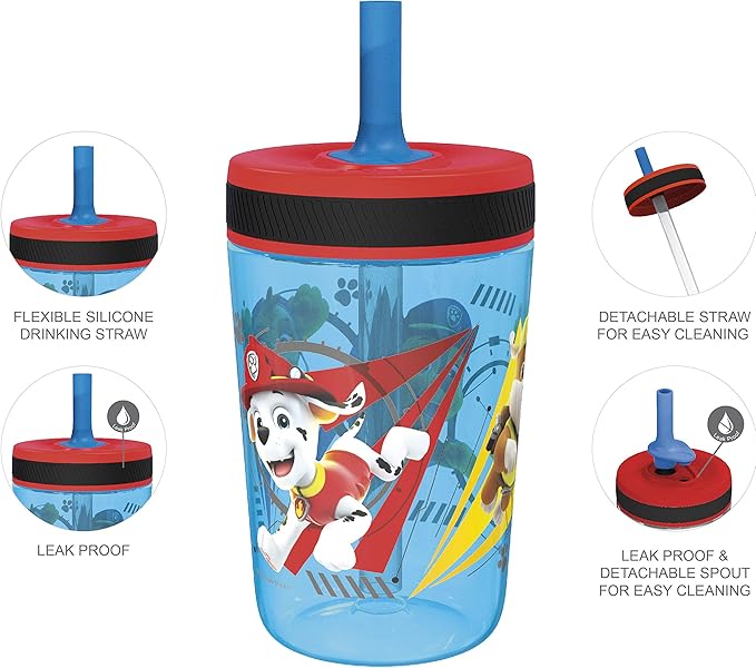 Zak Designs PAW Patrol Kelso Tumbler Set, Leak-Proof Screw-On Lid with Straw, Bundle for Kids Includes Plastic and Stainless Steel Cups with Additional Sipper (Paw Patrol- 3pc)