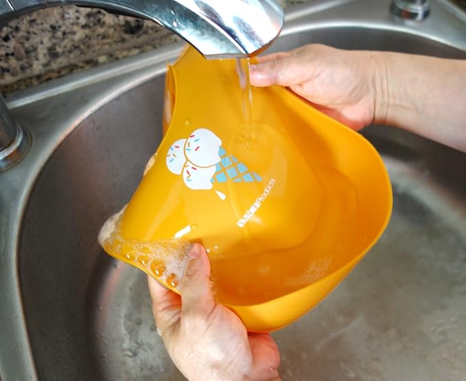 2-Pack Waterproof Silicone Baby Bib Lightweight Comfortable Easy-Wipe Clean (Orange/Yellow, Large)