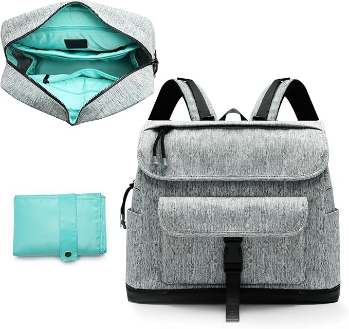 MOMINSIDE Diaper Bag Backpack, Small Diaper Bag, Mini Baby Diaper Bag with 12 Pockets, 4 Insulated Pockets, Changing Pad, Stroller Straps(Grey)
