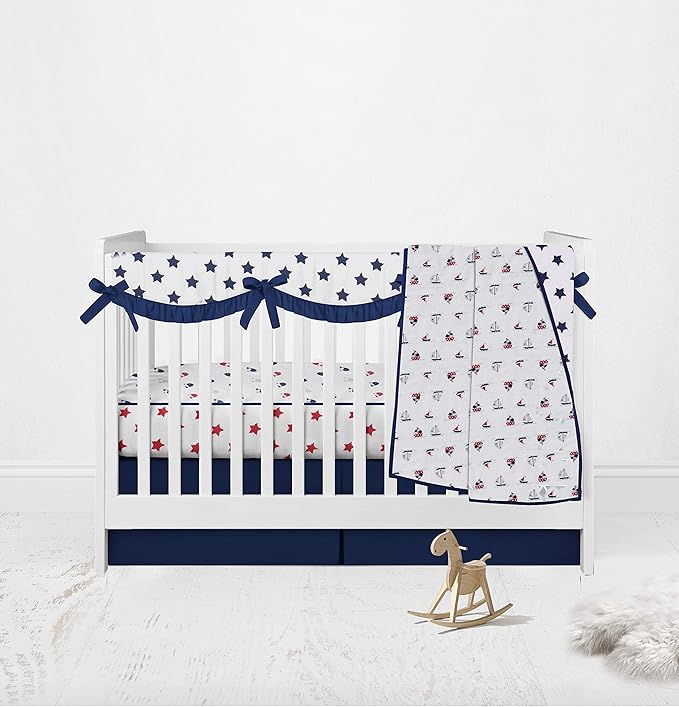 Bacati Set of 4 Little Sailor Muslin Swaddling Blankets, Blue/Red