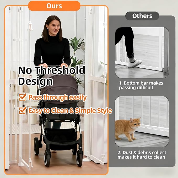 YUFU 75"-98" Extra Tall Cat Gate, Clear Width Adjustable Dog Gate for Doorways, Stairs, Hallways, Auto-Close No Drilling Pet Safety Gate Transparent Barrier for Dogs Cats (White)