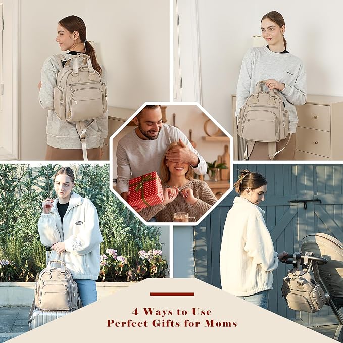 Diaper Bag Backpack Travel Baby Bag with Changing Pad,13 Pockets, Insulated Pockets,USB Charging Port,Baby Shower Essentials,Khaki