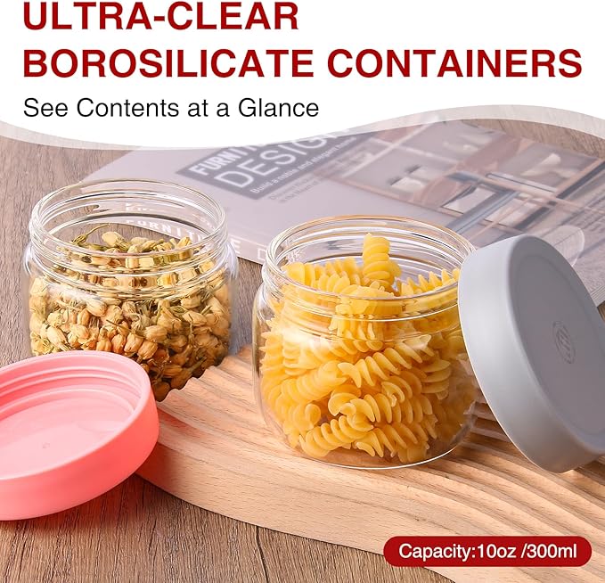 Premium 10oz Borosilicate Glass Jars with Airtight Lids (6 Pack) ??Freezer to Oven Safe (-4°F to 446°F) ??For Overnight Oats, Chia Pudding, Yogurt Parfaits, Dressings, Sauces & More