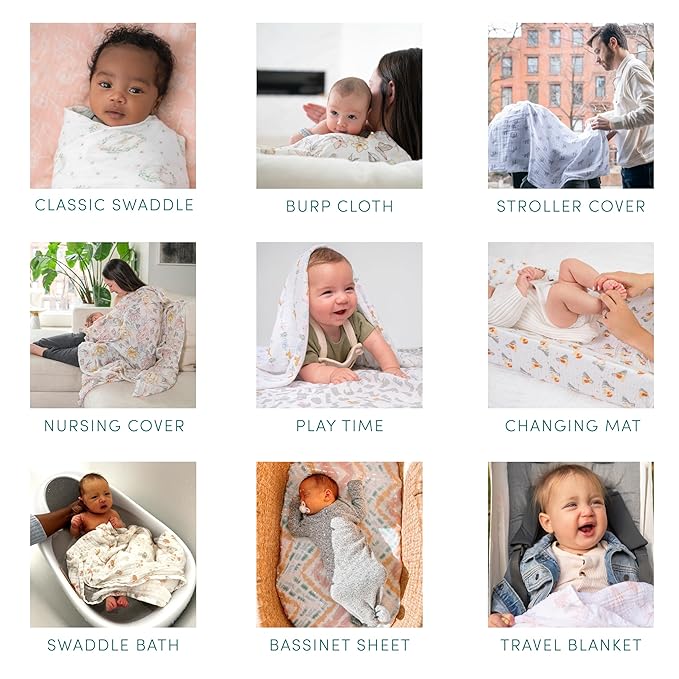 aden + anais Essentials Baby Muslin Swaddle Blankets, Newborn Receiving Blanket for Swaddling, 100% Cotton Baby Swaddle Wrap, 4 Pack, Country Floral