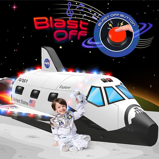 W&O Space Explorer Aerodome with LED Lights & Blast-Off Button ??Inflates in Seconds to Create an Immersive Space Adventure for Kids Ages 3-12 ??Inflatable Rocket Ship Tent (Fan Not Included)