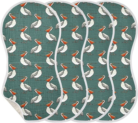 Muslin Burp Cloths for Baby Boys and Girls - 4-Pack Ultra Absorbent Funny Pelican Muslin Washcloths, Newborn Towel, Milk Spit Up Rags, Burp Cloth Bib for Unisex, 22 x 11 Inch