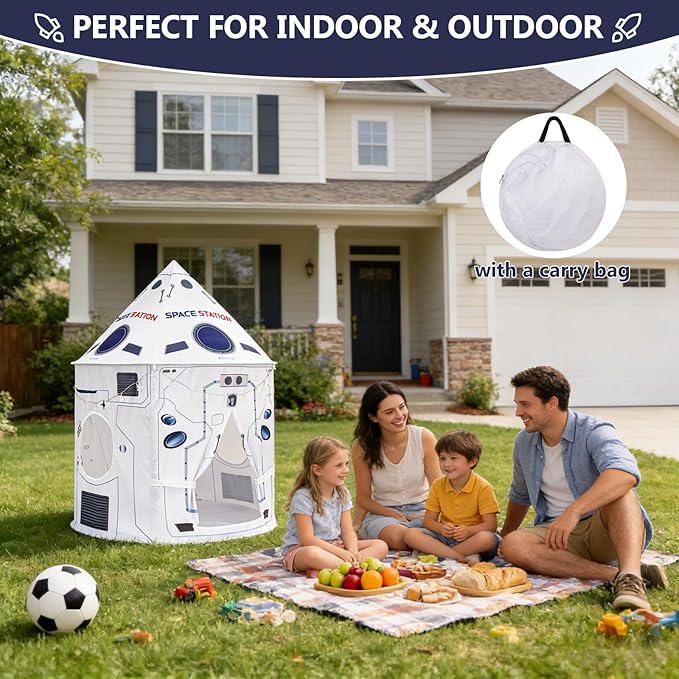 Kids Play Tent Rocket Play Tent for Kids Pop-Up Space Ship Tent Soft Breathable Fabric Spaceship Toddler Tent Kids Indoor Tent for Childrens Ages 3-8
