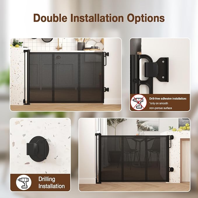 42'' Extra Tall Retractable Baby Gates with Reinforced Strip, Mesh Saftey Gate for Pets, 59'' Wide Retractable Gate, Anti-Escape Tall Dog Gates, No Drilling, Retractable Gate for Indoor/Outdoor