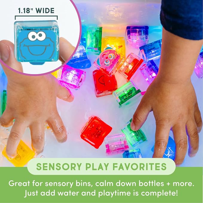 Glo Pals Water Activated Light-Up Sensory Bath Toy Sesame Street Cubes for Bathtime and Sensory Play, 12 Reusable Light-Up Cubes for Kids and Toddlers, Easy as ABC