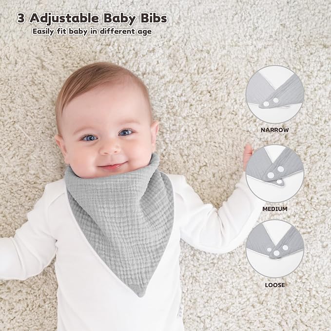 Susurration Muslin Baby Drool Bibs 6Pack Soft Triangular Adjustable Baby Bandana Bibs for Unisex Baby Girls & Boys