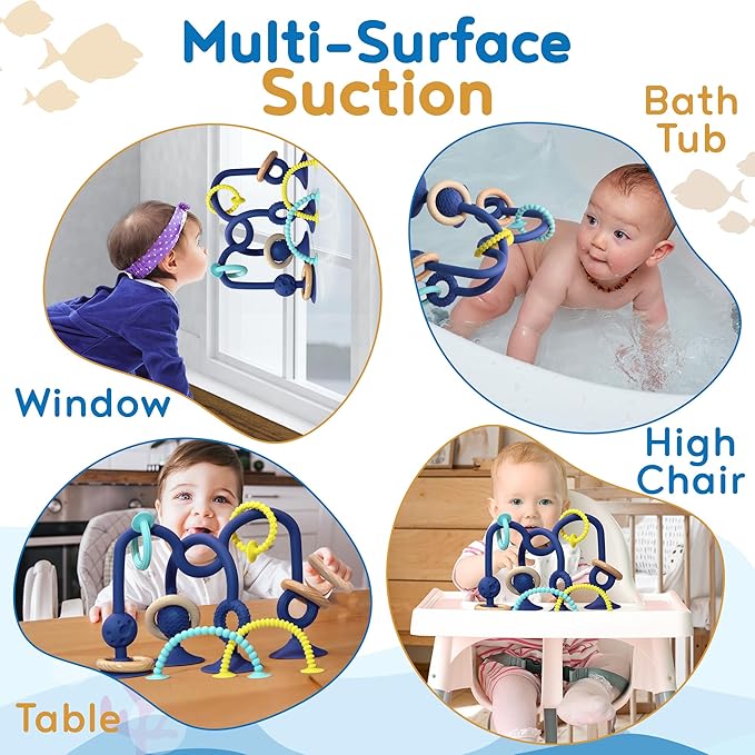 JoySprout Jumble Jangle Baby Teething Toys ??Suction Cup High Chair Toys for Babies 6-12 Months | BPA-Free Baby Suction Toy for Highchair Tray, Table, Sensory Play, Teething Relief Essentials