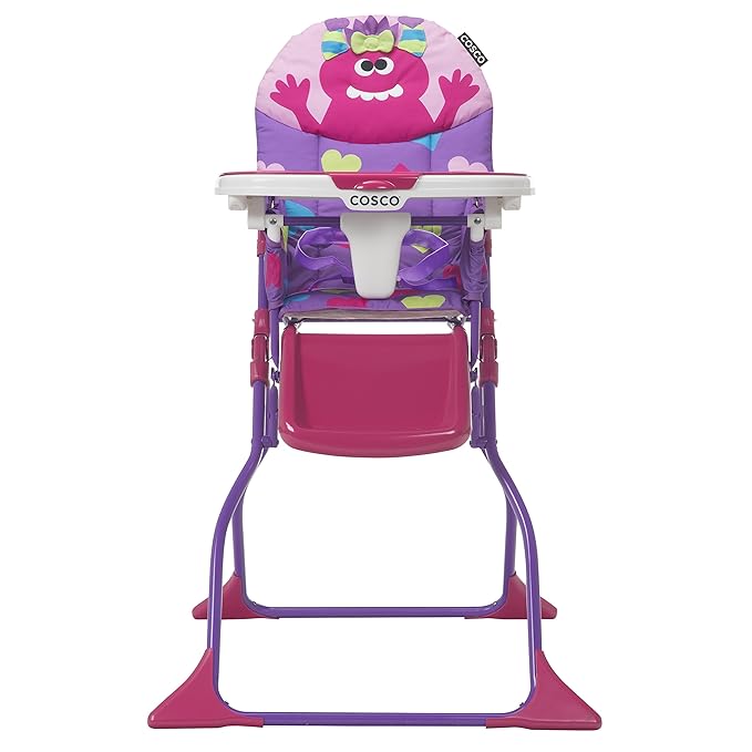 Cosco Kids Folding High Chair for Babies and Toddlers (from 6 Months to 50 lbs) Simple Fold Deluxe with 3-Position Tray, Portable High Chair, Monster Shelley