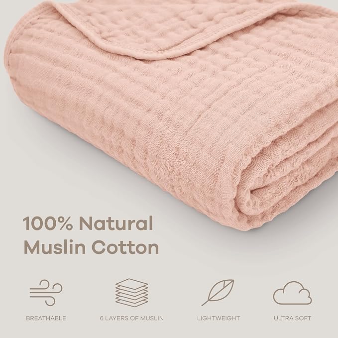 Comfy Cubs Muslin Baby Blanket - Soft, Lightweight, 6-Layer Cotton Swaddle Blankets for Newborns, Infants & Toddlers - 40" x 40" Large, Breathable & Versatile for Sleeping & Tummy Time - Blush