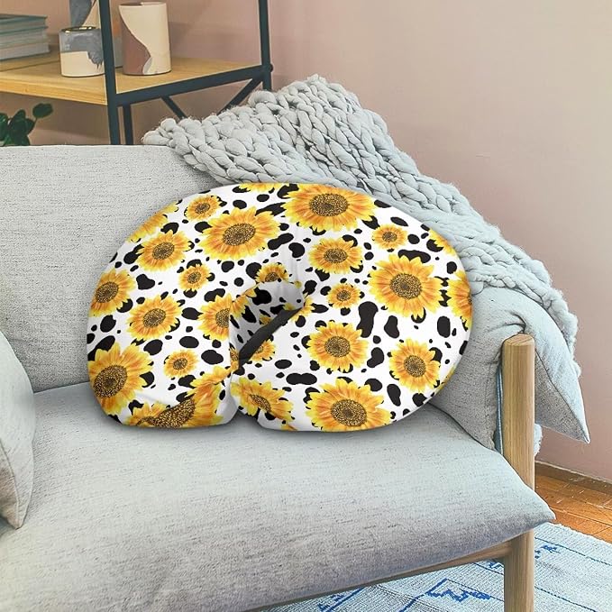 Sunflower & Cow Print Nursing Pillow Cases for Newborn Support for Breastfeeding, Bottle Feeding & Bonding Feeding Pillow Cover Stretchy Comfortable Pillow Slipcover Cover Only