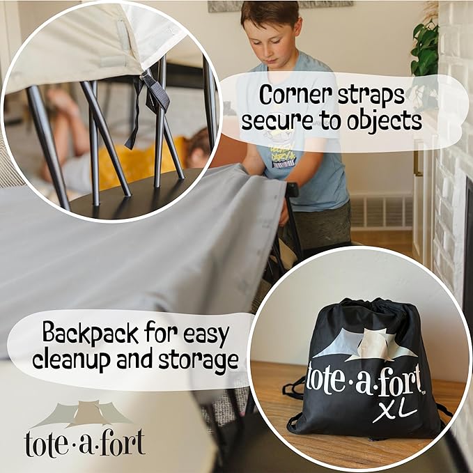 Tote a Fort Earthy XL Blanket Fort Building Kit for Kids, 4 Blanket TOTEAFORT Toy, Make a Portable Playhouse, Play Tent Boy and Girl Indoor Outdoor Build Set, STEM Children Toy, Ages 4, 8, 12 +