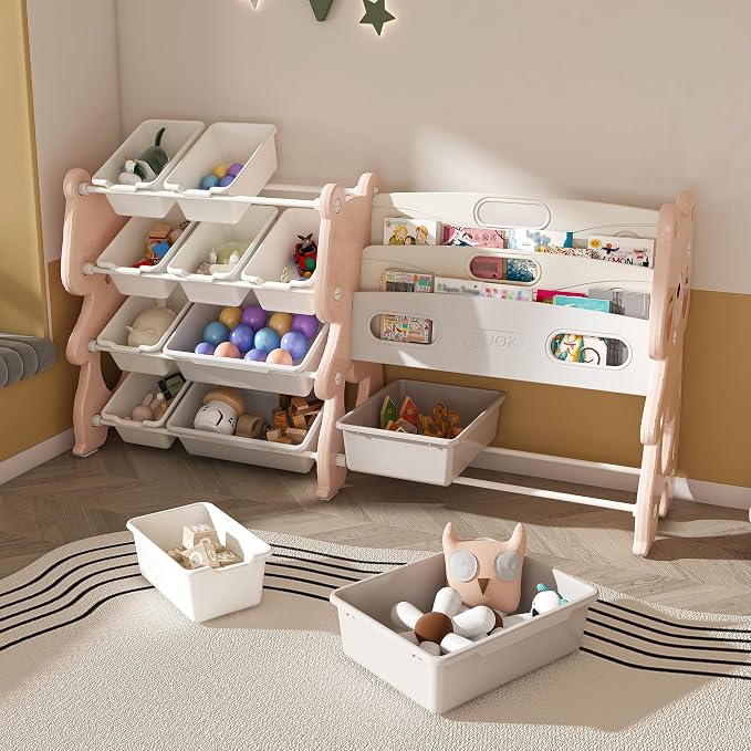 Kids Toy Organizer with 12 Storage Bins, Toy Storage Cabinet Unit with Bookshelf for Kids' Toys, Children Bookshelf and Toy Storage for Playroom, Kids Room, Nursery Room