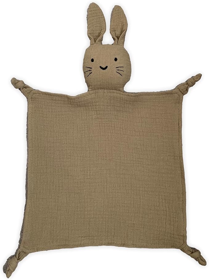 Leyl&Ari Organic Muslin Lovey Blanket | Cotton Bunny Security Blanket for Boys and Girls (Sand)