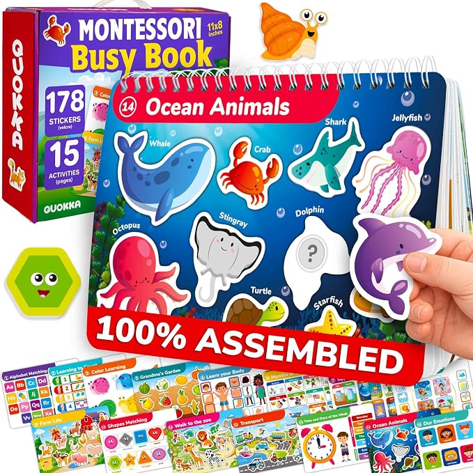 QUOKKA Montessori Busy Book for Toddlers 3-5 - My Preschool Learning Activities for Kids Ages 2-4 - Homeschool Educational Toys for Kids - Velcro Toddler Busy Book for 1+ Year Old