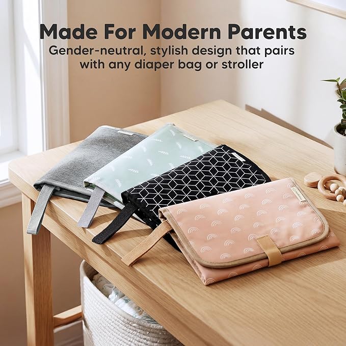 KeaBabies Portable Changing Pad for Baby, Travel ??26 x 21 Wipeable, Waterproof, Foldable Baby Diaper Changing Mat for Diaper Bag, Caddy, Car, Bed, Newborn, Compact Changer Mat Station (Black Geo)