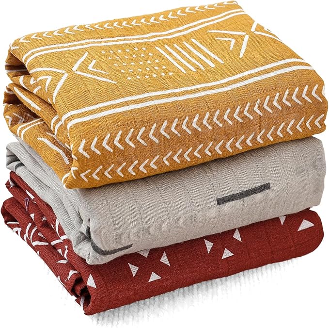 Muslin Swaddle Blankets for Baby Boys and Girls,3 Pack Breathable Soft Receiving Blanket,Large 43.3X 43.3 inches,Newborn Essentials Must Haves(Geometry)