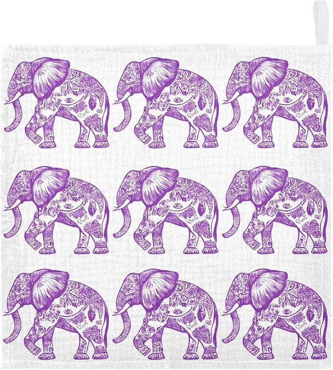 vvfelixl Purple Outline Elephant Baby Burp Cloths Baby Muslin Washcloths for Boys Girls Cotton Babys Face Towel for Newborn Infants Soft and Absorbent 11.8 X 11.8 in, 5 Pack