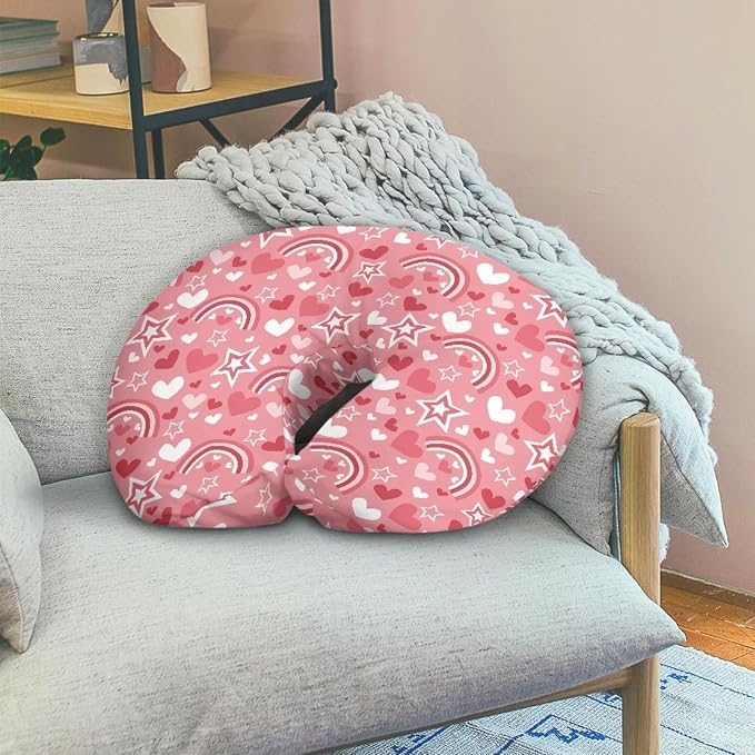 Rainbow Heart Nursing Pillow Covers, Nursing Pillow Slipcovers Breastfeeding Newborn Infant Feeding Cushion Cover Case for Valentine's Day
