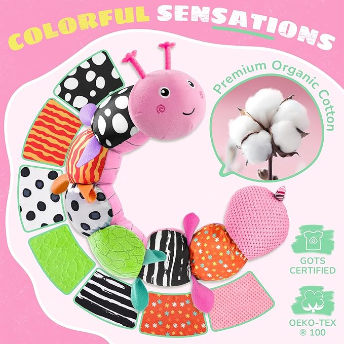 AWOTOY Baby Toys 6-12 Months Music Caterpillar,Stuffed Animals Infant Toys 0-3-6 Months,Baby Sensory Toys Tummy Time with Crinkle Rattle Teething Toys Boys Girls Gifts Birthday Easter Basket Stuffer