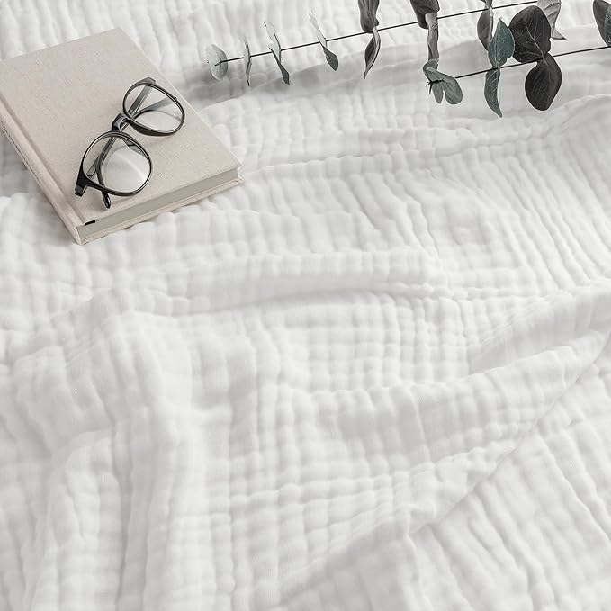 Comfy Cubs Muslin Blanket for Adults King 108" x 90" - 6 Layer Soft, Breathable & Lightweight Muslin Adult Blanket - Machine Washable & Designed in The US Bedding for All Seasons - White