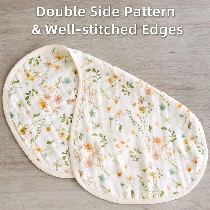 LifeTree Muslin Baby Burp Cloths - Soft 2 Pack Viscose Bamboo Cotton Large 22'' by 10.6'' Absorbent Milk Spit Up Rags - Burping Cloths for Newborn, Girls Boy (Floral & Checkerboard)
