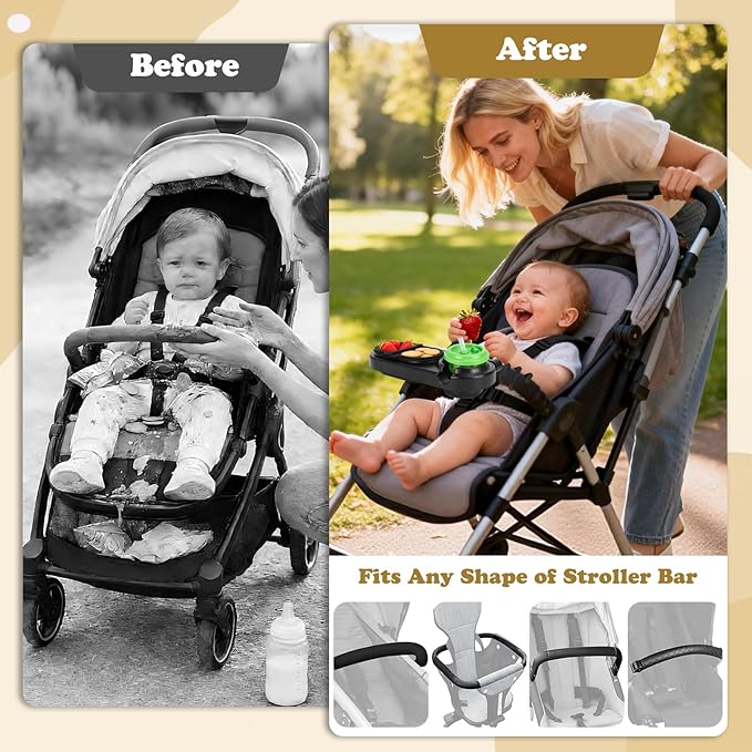 Stroller Snack Tray Cup Holder Attachment, Universal Stroller Accessories for Nuna Mockingbird Bugaboo Uppababy, Detachable Stroller Cup Holder, Baby Toddler Kids Disneyland Travel Disney Essentials
